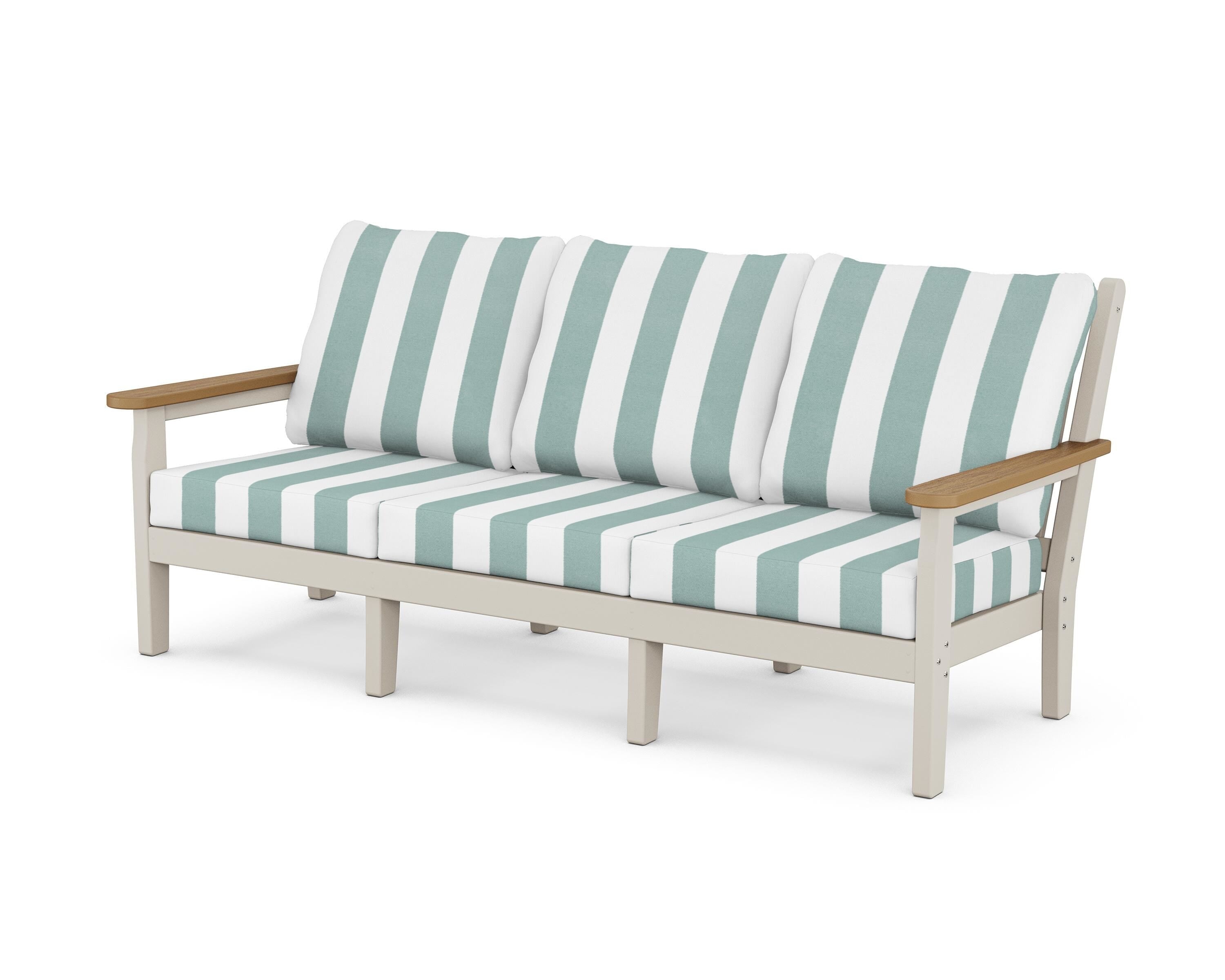 POLYWOOD® Chippendale Deep Seating Sofa in Sand / Natural / Cabana Stripe Glacier Spa