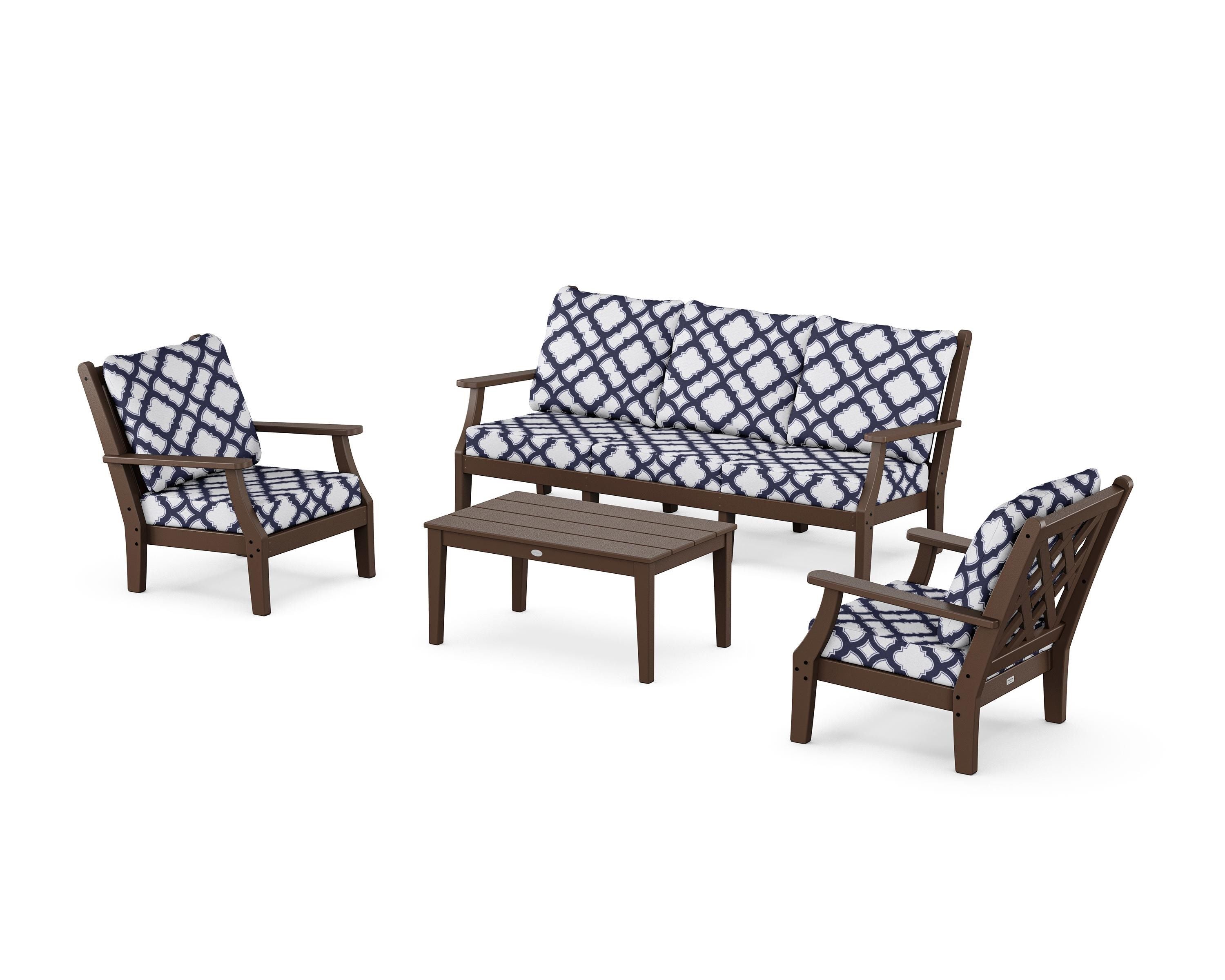 Country Living Wovendale 4-Piece Deep Seating Set with Sofa in Mahogany / Trellis Navy