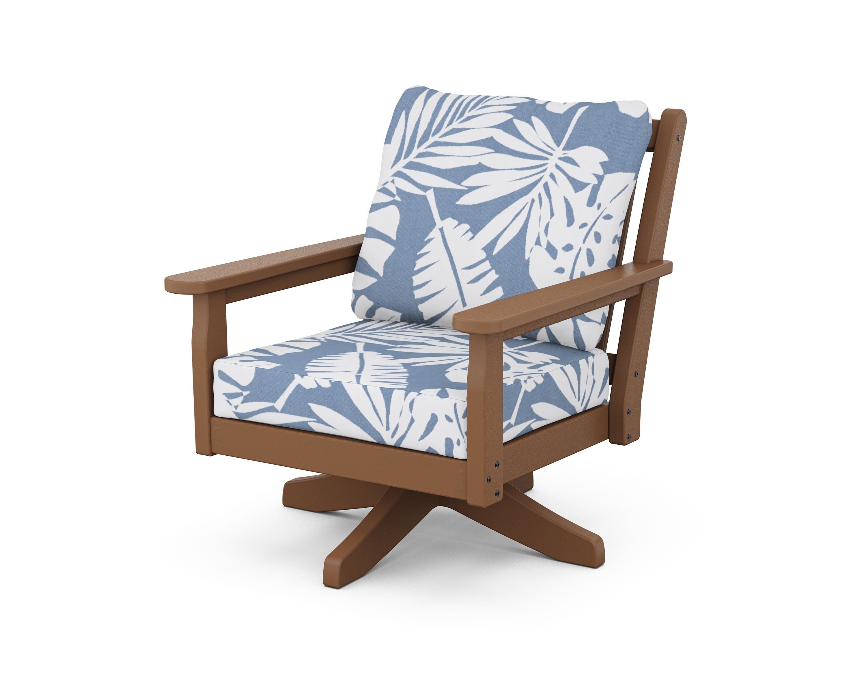 POLYWOOD® Chippendale Deep Seating Swivel Chair in Teak / Leaf Sky Blue