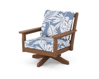 POLYWOOD® Chippendale Deep Seating Swivel Chair in Teak / Leaf Sky Blue