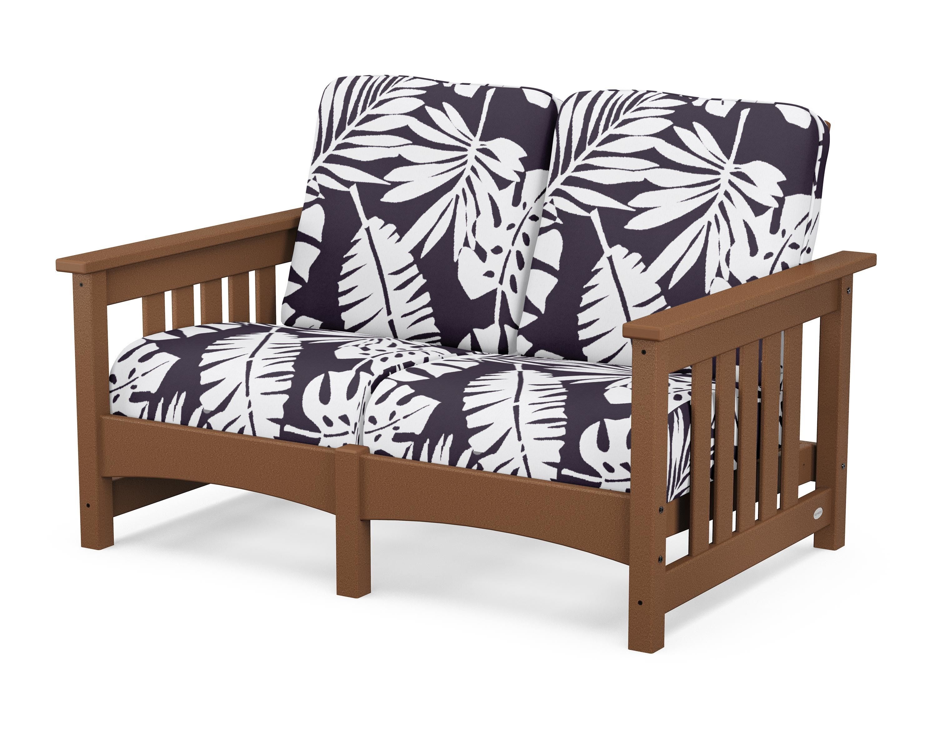 POLYWOOD® Club Mission Loveseat in Teak / Leaf Navy