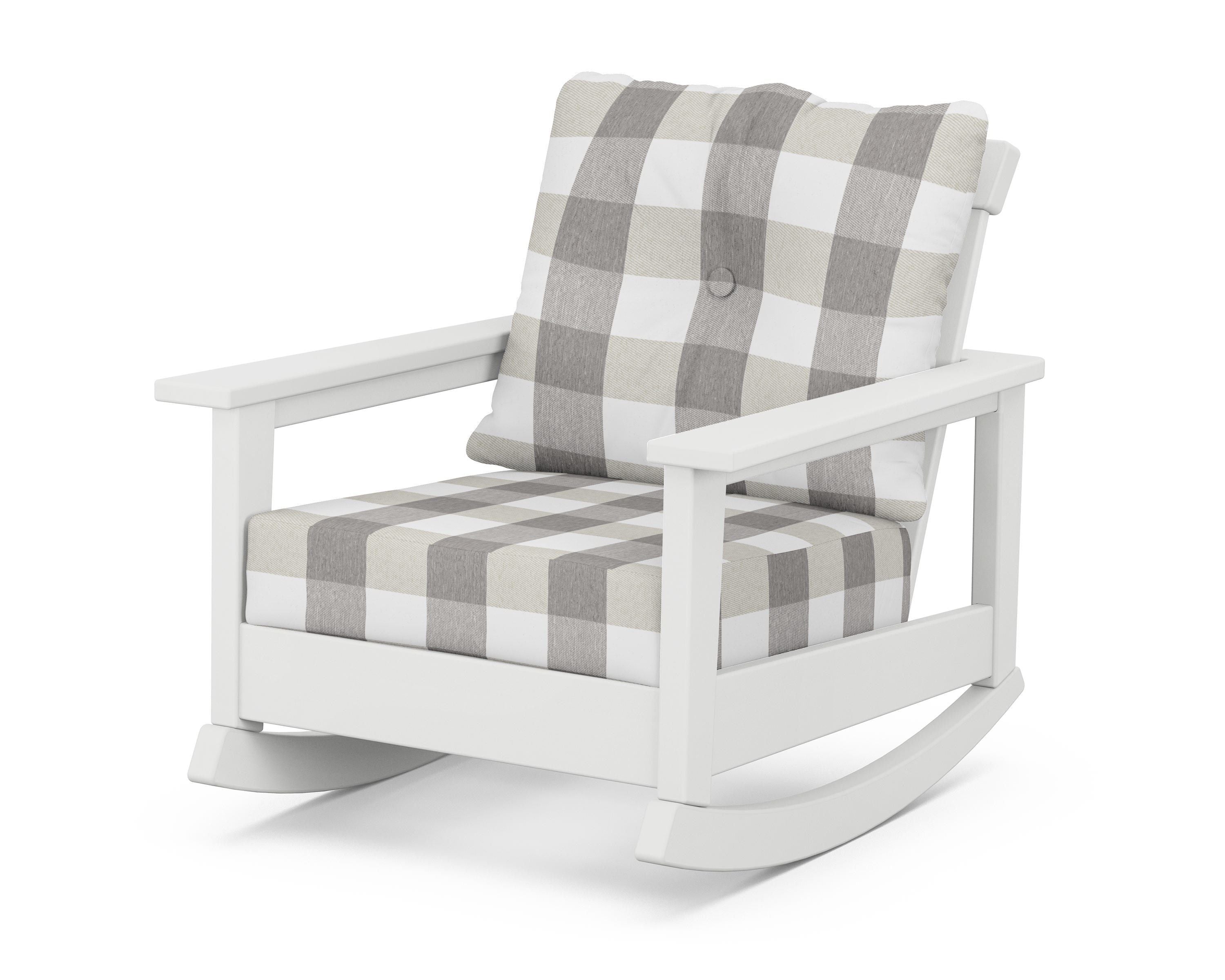 POLYWOOD® Prescott Deep Seating Rocking Chair in White / Buffalo Plaid Grey Mist