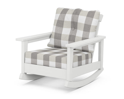 POLYWOOD® Prescott Deep Seating Rocking Chair in White / Buffalo Plaid Grey Mist