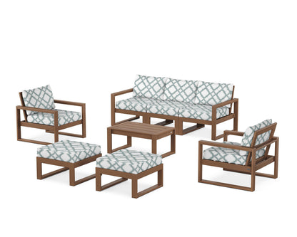 POLYWOOD® EDGE Sectional 8-Piece Lounge Sofa Set in Teak / Trellis Glacier Spa