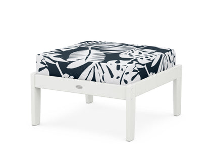 POLYWOOD® Braxton Deep Seating Ottoman in Vintage White / Leaf Marine Indigo