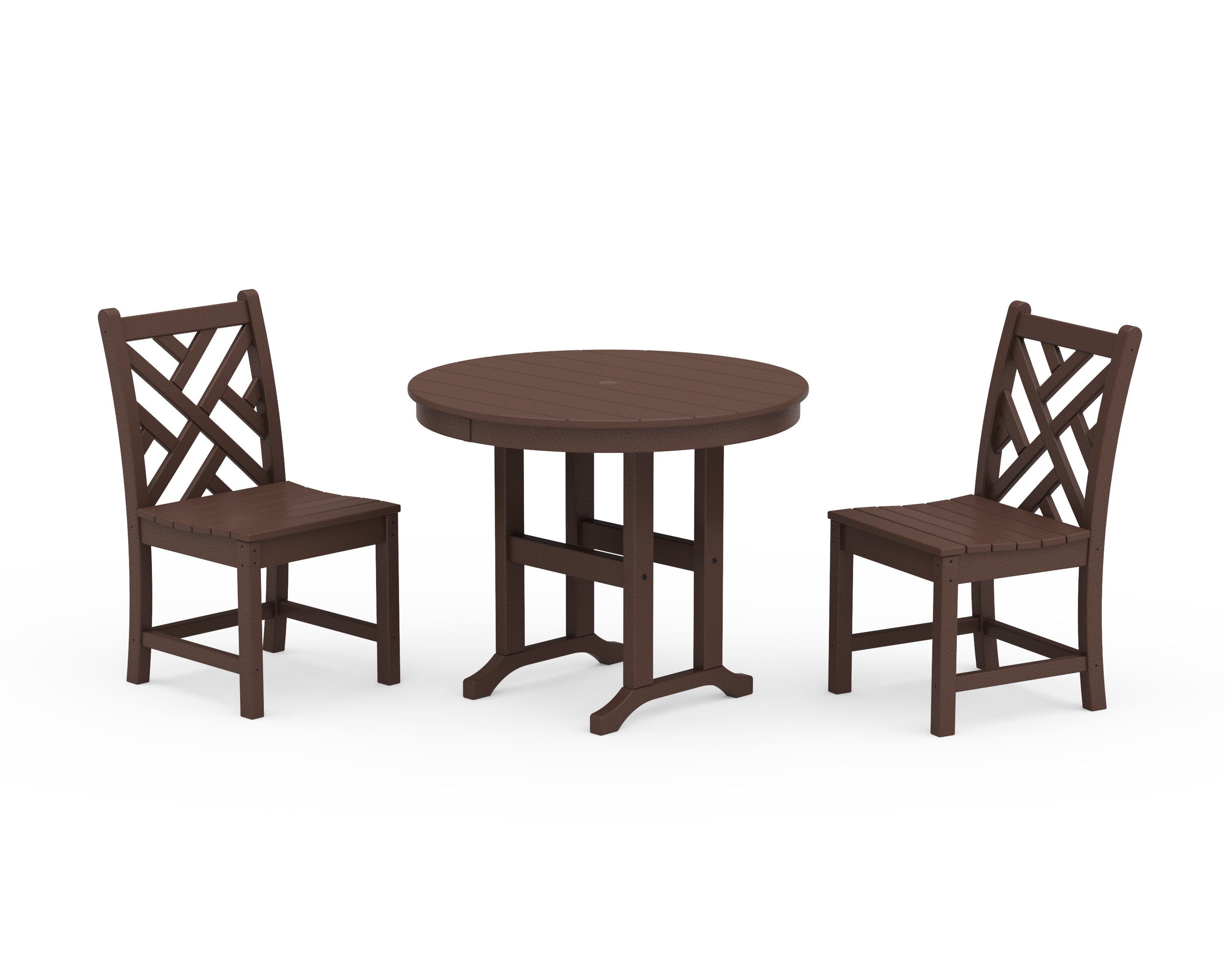 POLYWOOD® Chippendale Side Chair 3-Piece Round Dining Set in Mahogany