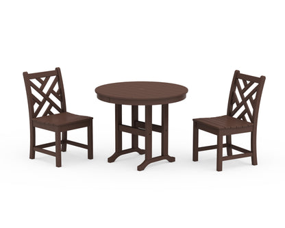 POLYWOOD® Chippendale Side Chair 3-Piece Round Dining Set in Mahogany