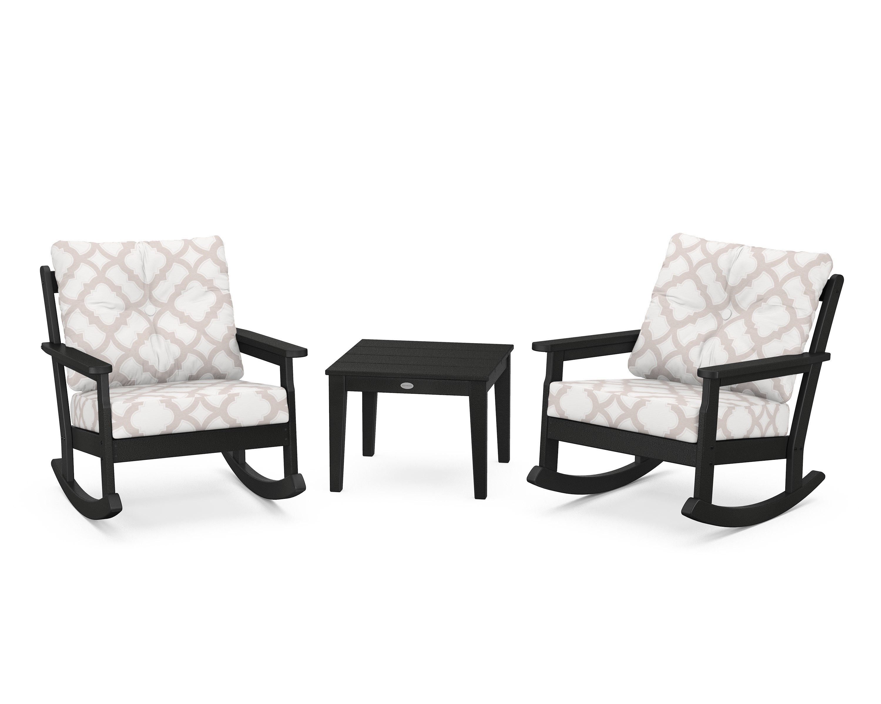 POLYWOOD® Vineyard 3-Piece Deep Seating Rocker Set in Black / Trellis Dune Burlap