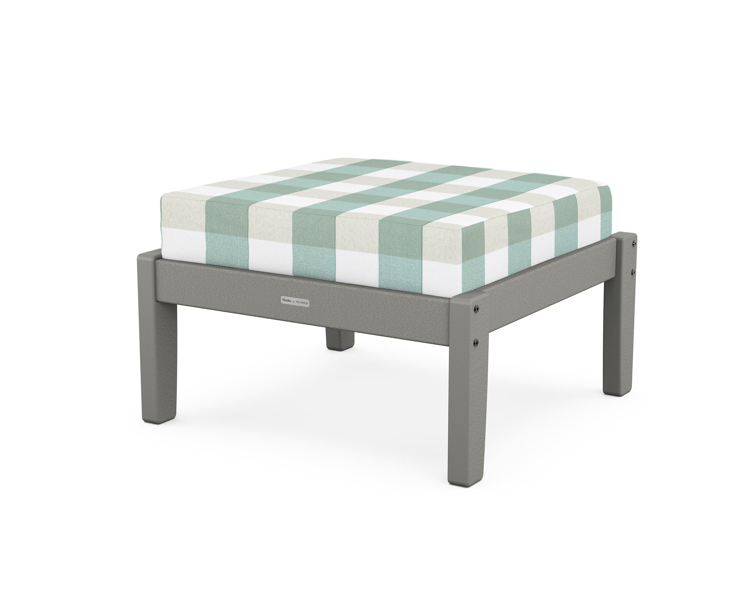Martha Stewart by POLYWOOD® Chinoiserie Deep Seating Ottoman in Slate Grey / Buffalo Plaid Glacier Spa