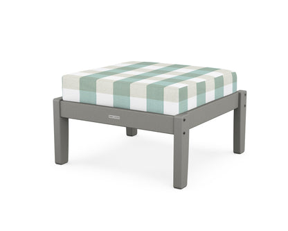 Martha Stewart by POLYWOOD® Chinoiserie Deep Seating Ottoman in Slate Grey / Buffalo Plaid Glacier Spa