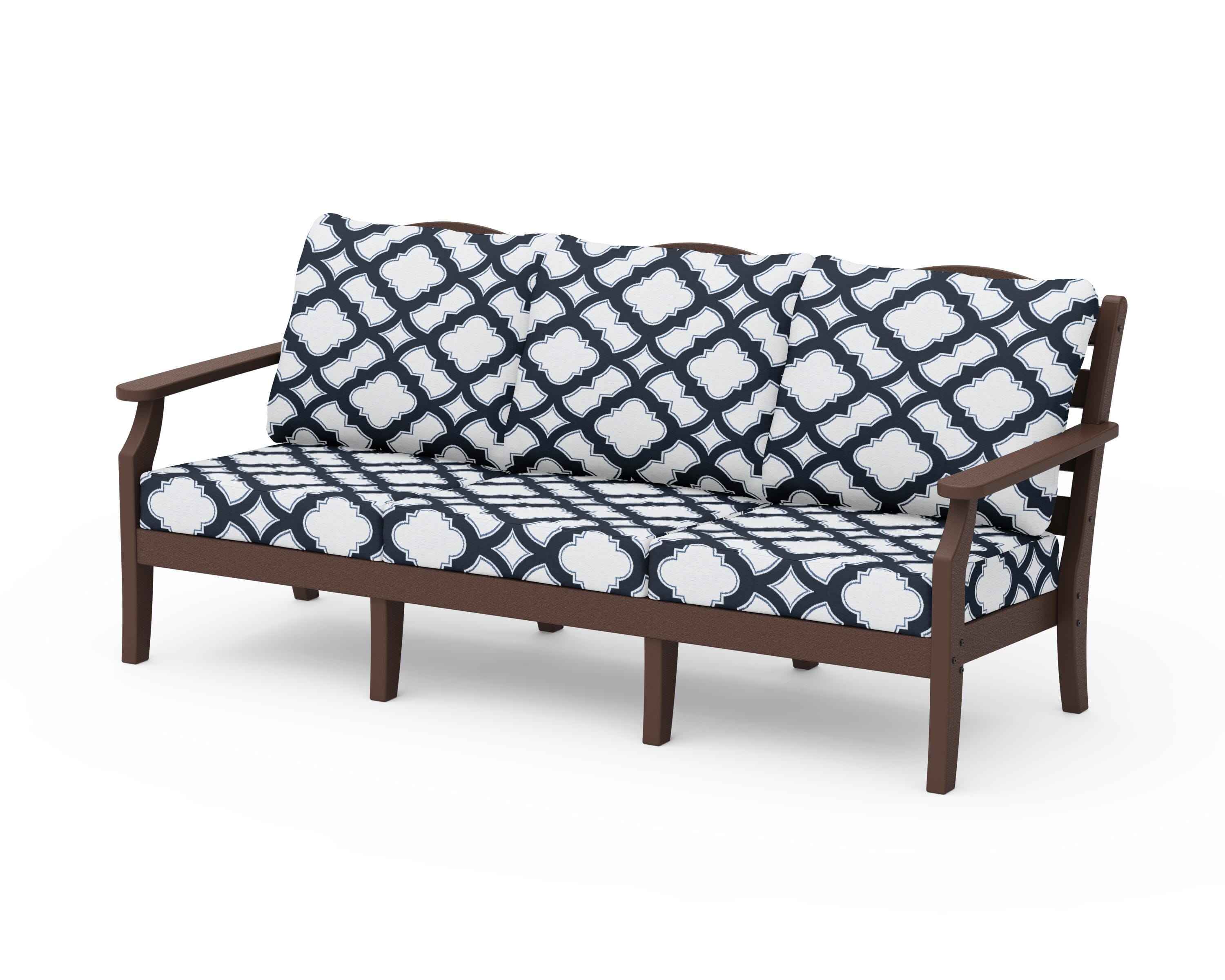 Draper James™ by  POLYWOOD® Savannah Deep Seating Sofa in Mahogany / Trellis Marine Indigo