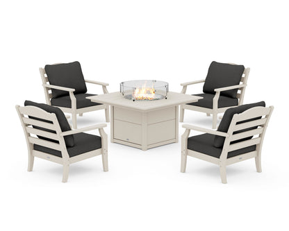 Draper James™ by  POLYWOOD® Savannah 5-Piece Deep Seating Set with Fire Pit Table in Sand / Spectrum Carbon