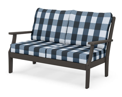 POLYWOOD® Braxton Deep Seating Loveseat in Vintage Coffee / Buffalo Plaid Marine Indigo