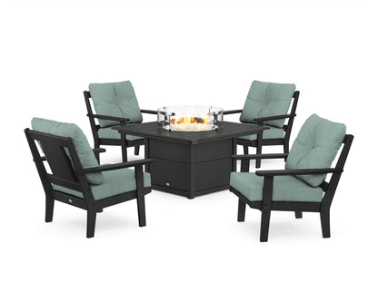POLYWOOD® Prairie 5-Piece Deep Seating Set with Fire Pit Table in Black / Glacier Spa