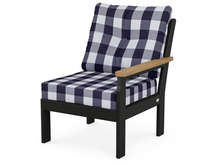 POLYWOOD® Vineyard Modular Right Arm Chair in Black / Natural / Buffalo Plaid Navy