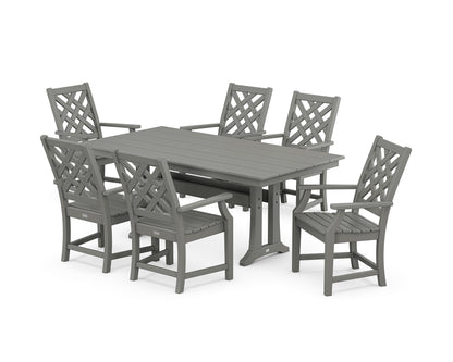 POLYWOOD® Wovendale Arm Chair 7-Piece Farmhouse Dining Set with Trestle Legs in Slate Grey