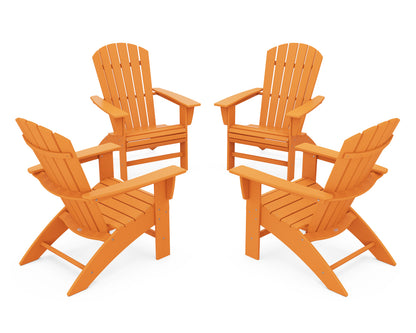 POLYWOOD® 4-Piece Nautical Curveback Adirondack Chair Conversation Set in Tangerine