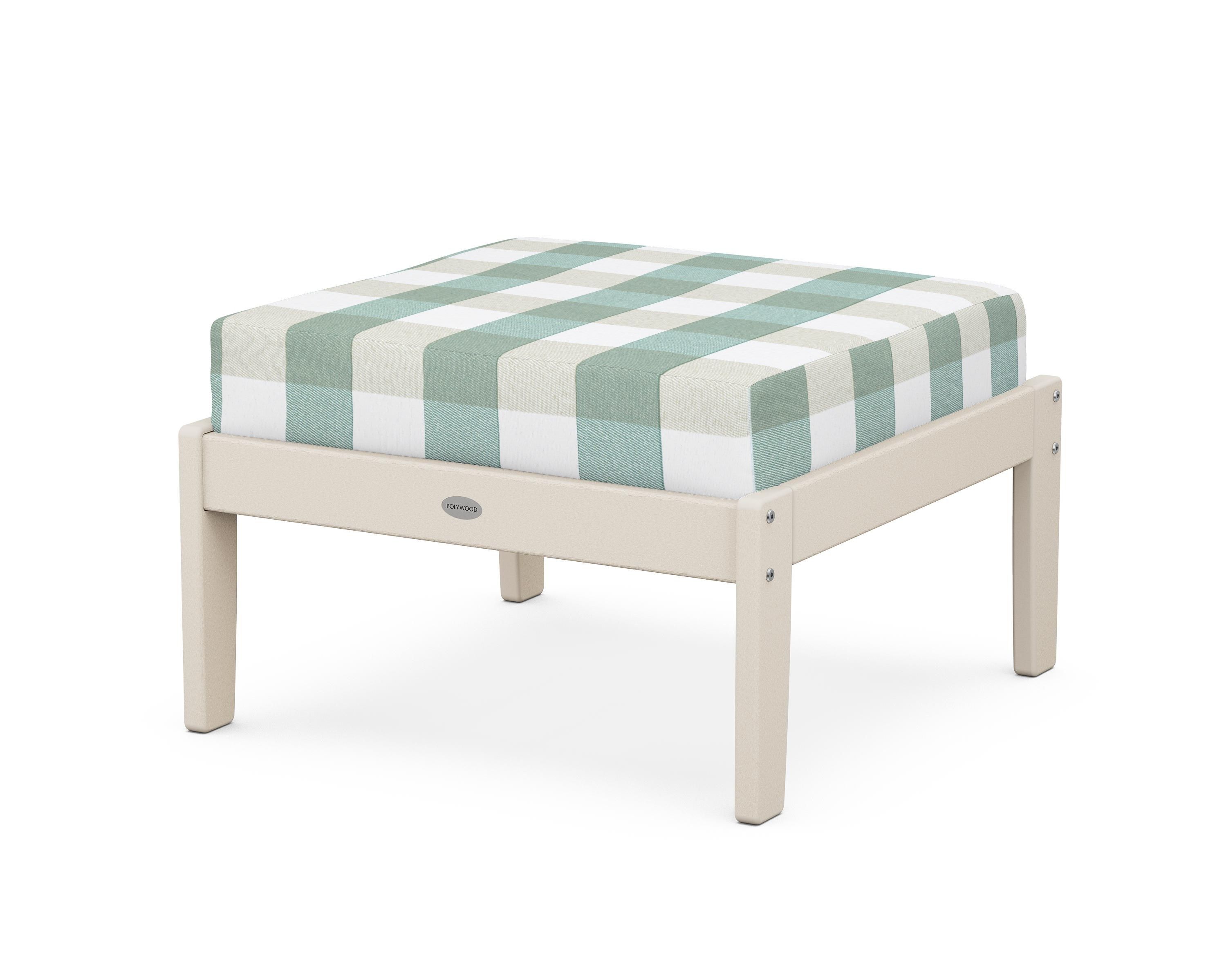 POLYWOOD® Braxton Deep Seating Ottoman in Sand / Buffalo Plaid Glacier Spa
