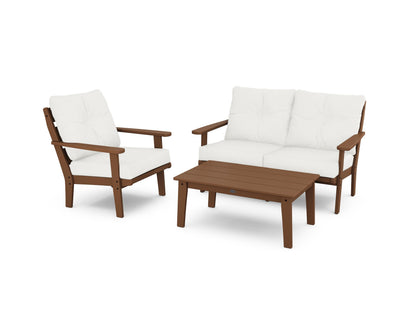 POLYWOOD® Lakeside 3-Piece Deep Seating Set in Teak / Natural Linen
