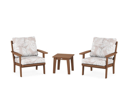 POLYWOOD® Oxford 3-Piece Deep Seating Set in Teak / Leaf Dune Burlap