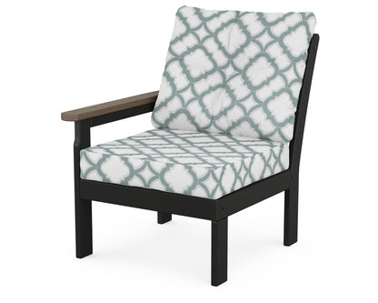 POLYWOOD® Vineyard Modular Left Arm Chair in Black / Kona / Trellis Glacier Spa