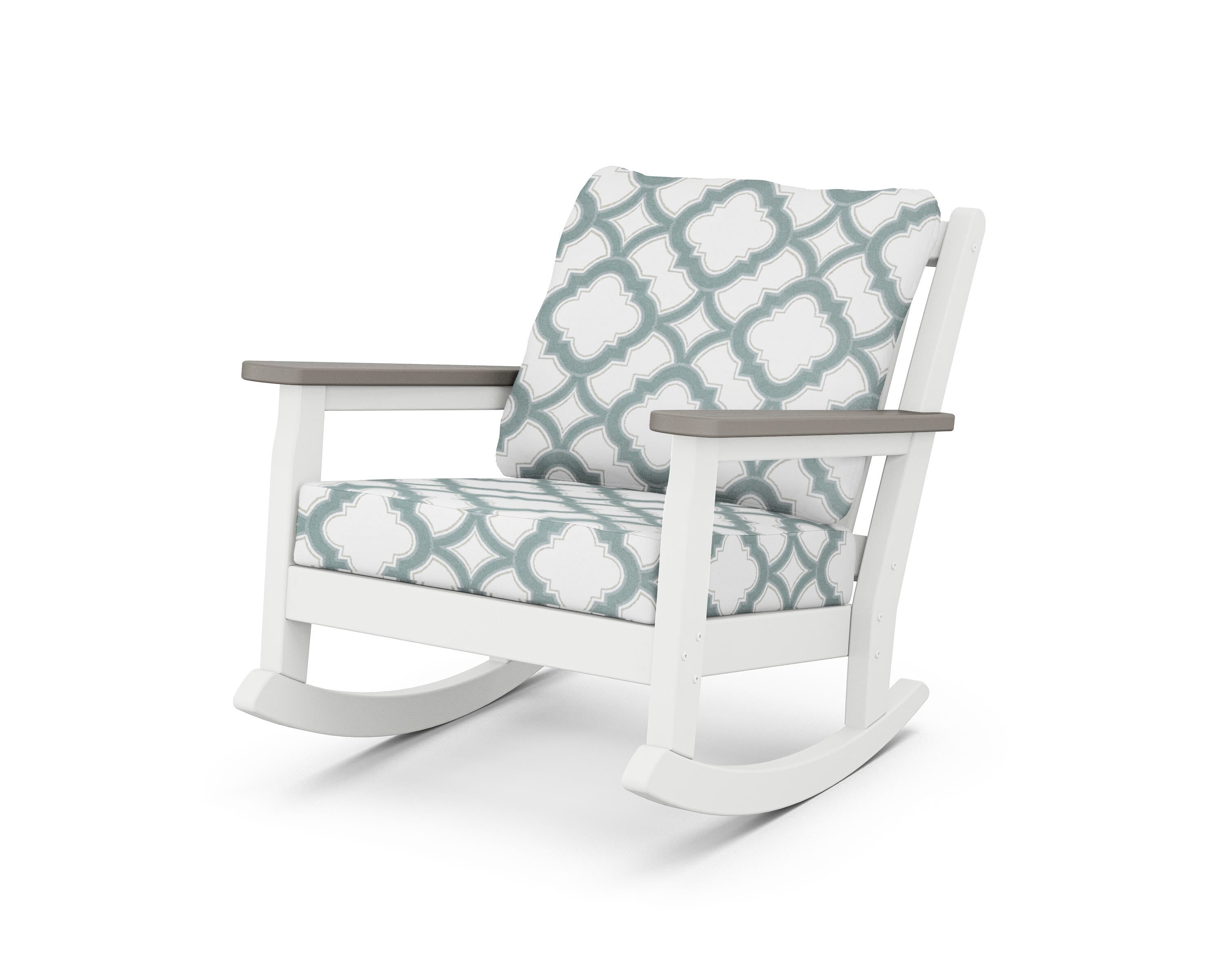 POLYWOOD® Chippendale Deep Seating Rocking Chair in White / Driftwood / Trellis Glacier Spa
