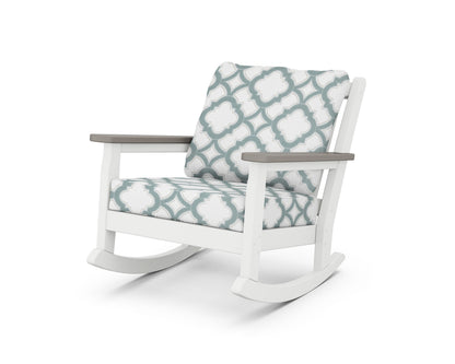 POLYWOOD® Chippendale Deep Seating Rocking Chair in White / Driftwood / Trellis Glacier Spa