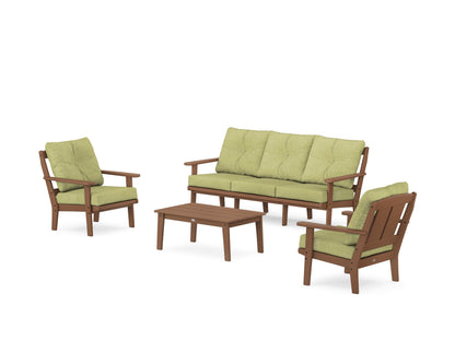 POLYWOOD® Mission 4-Piece Deep Seating Set with Sofa in Teak / Chartreuse Boucle