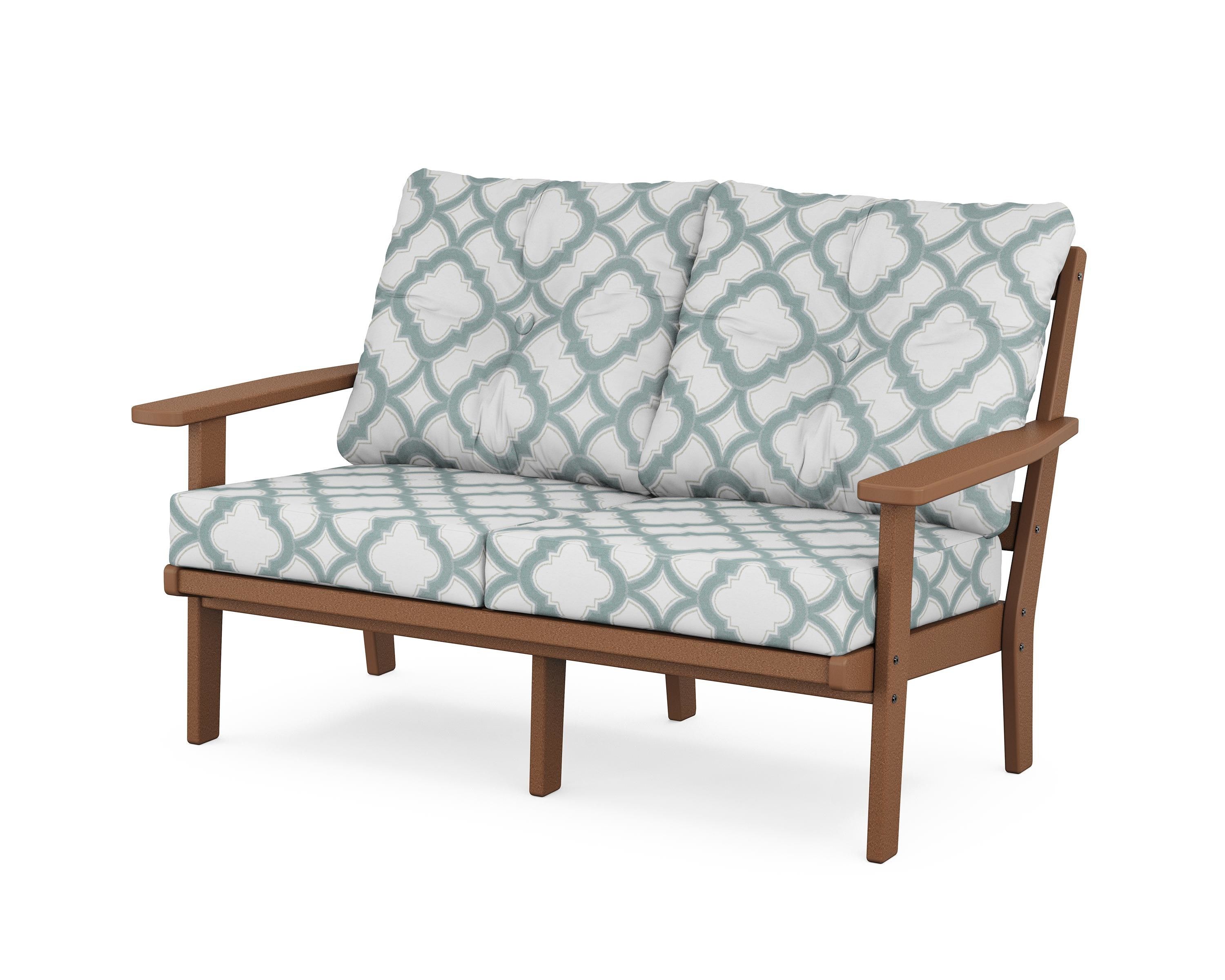 POLYWOOD® Oxford Deep Seating Loveseat in Teak / Trellis Glacier Spa