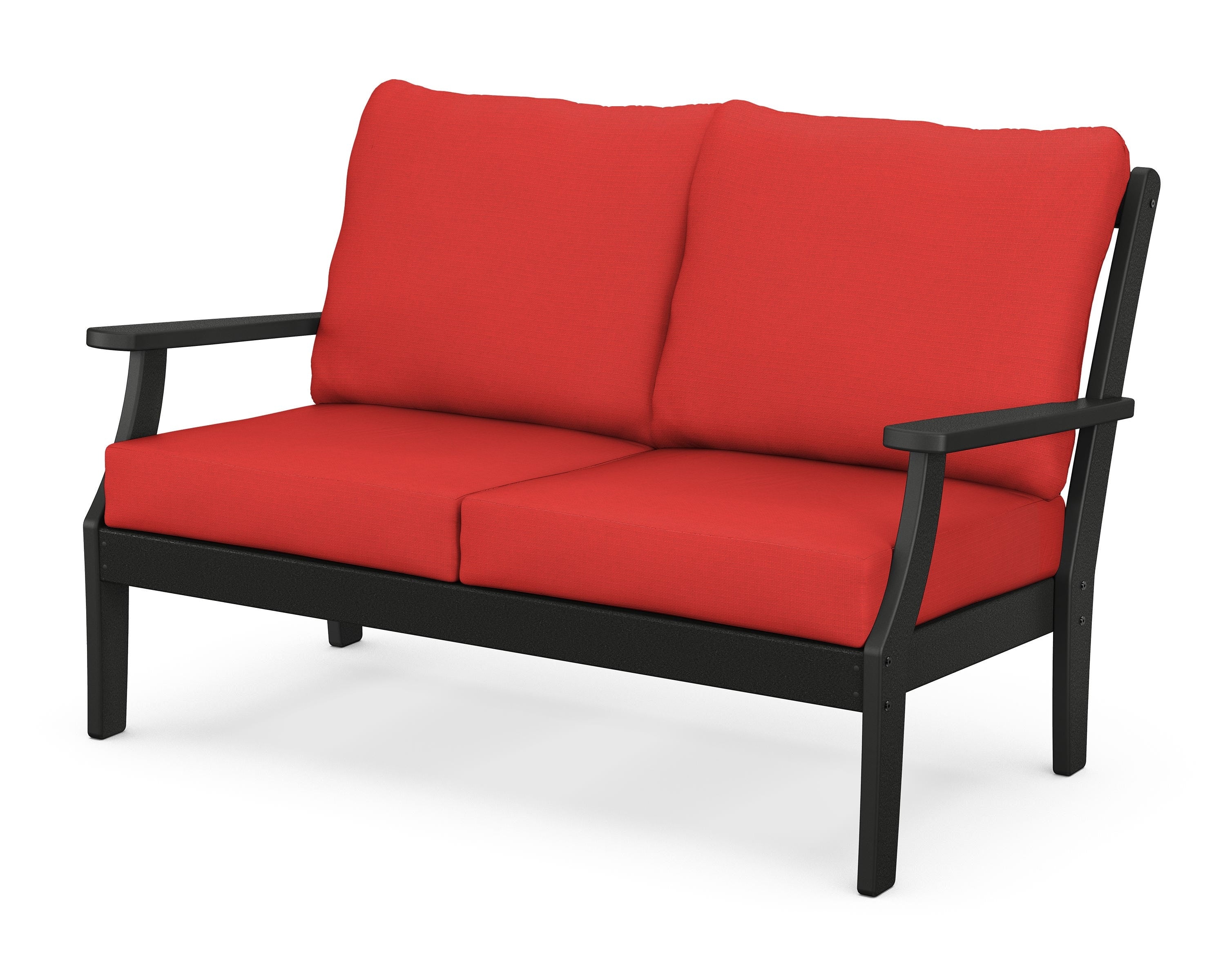 POLYWOOD® Braxton Deep Seating Loveseat in Black / Crimson Linen