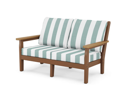 POLYWOOD® Chippendale Deep Seating Loveseat in Teak / Natural / Cabana Stripe Glacier Spa