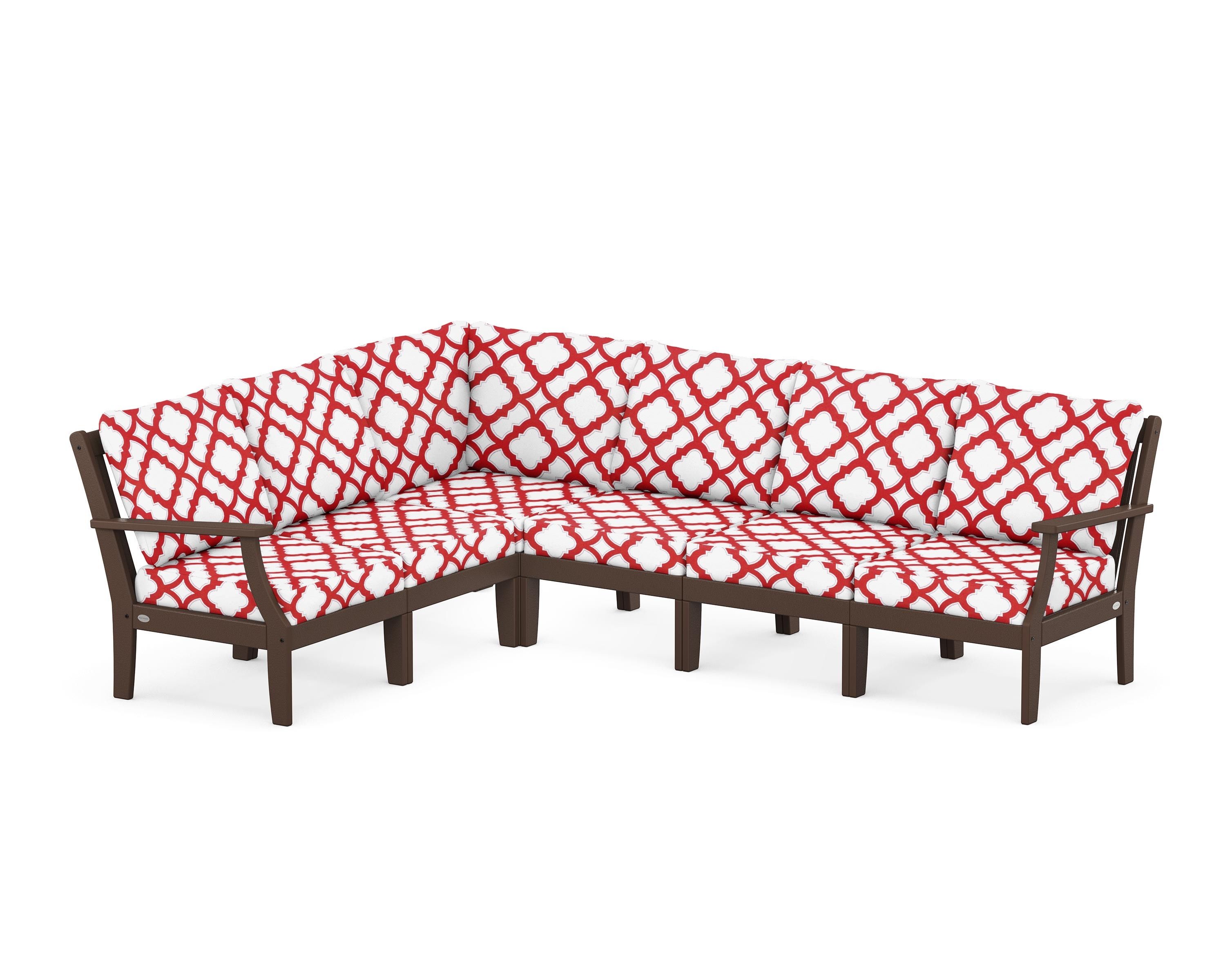 POLYWOOD® Braxton Modular 6-Piece Deep Seating Set in Mahogany / Trellis Crimson