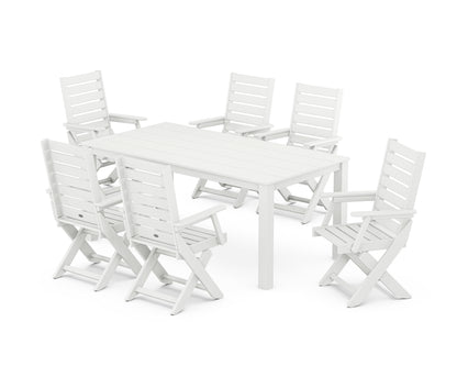 POLYWOOD® Captain Folding Chair 7-Piece Parsons Dining Set in White