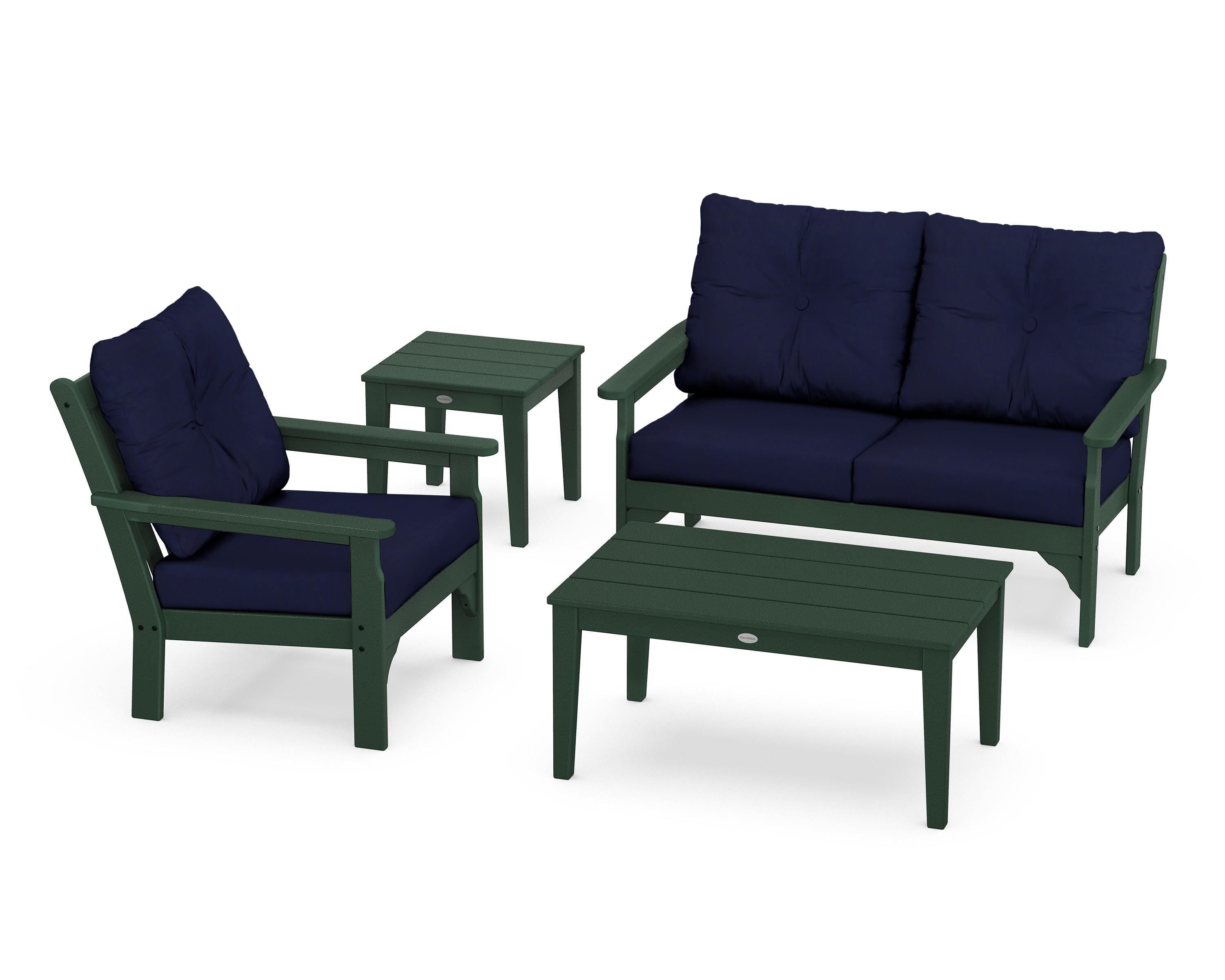 POLYWOOD® Vineyard 4-Piece Deep Seating Set in Green / Navy