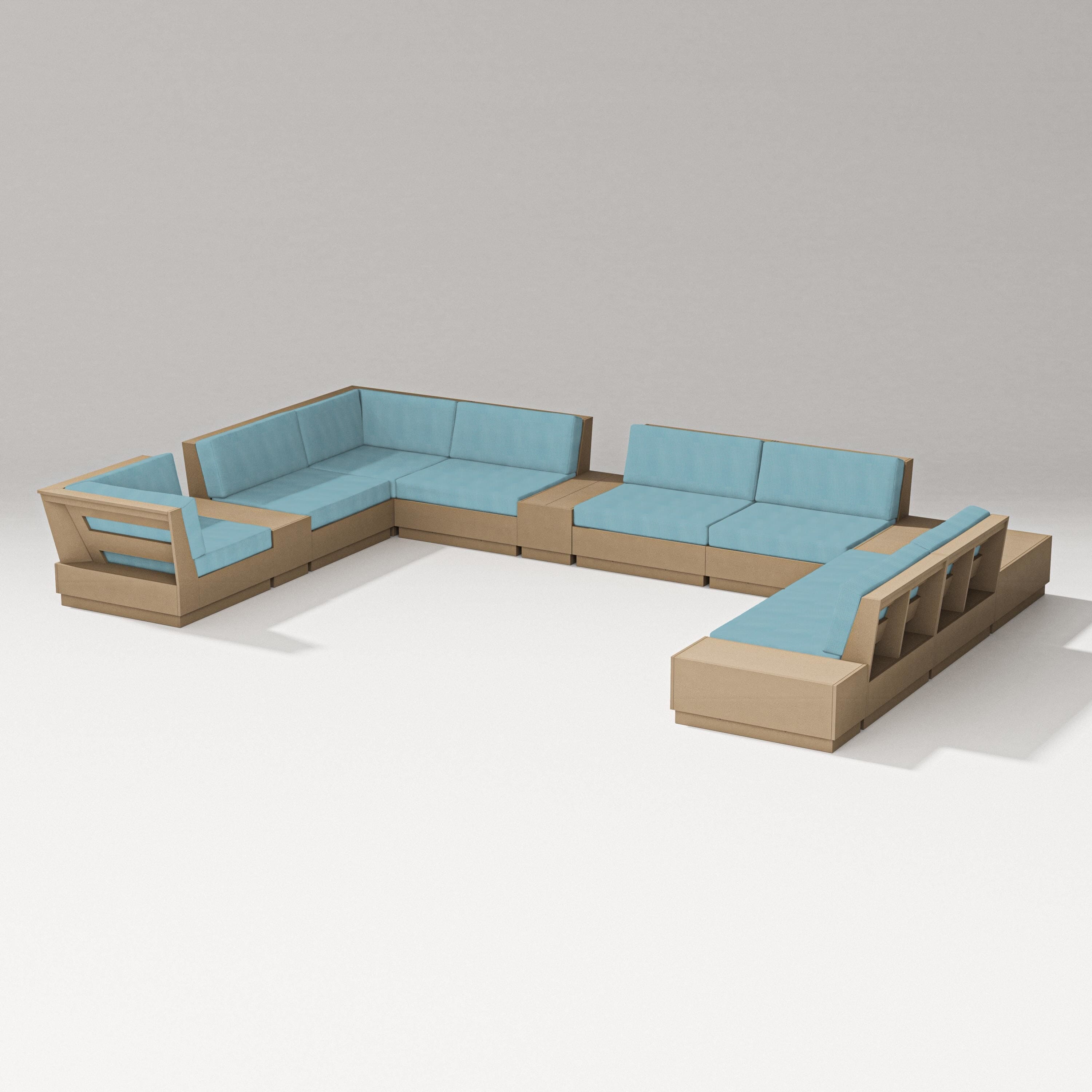 PW Designer Series Elevate 12-Piece Conversation Sectional Set in Vintage Sahara / Lattice Sky Blue