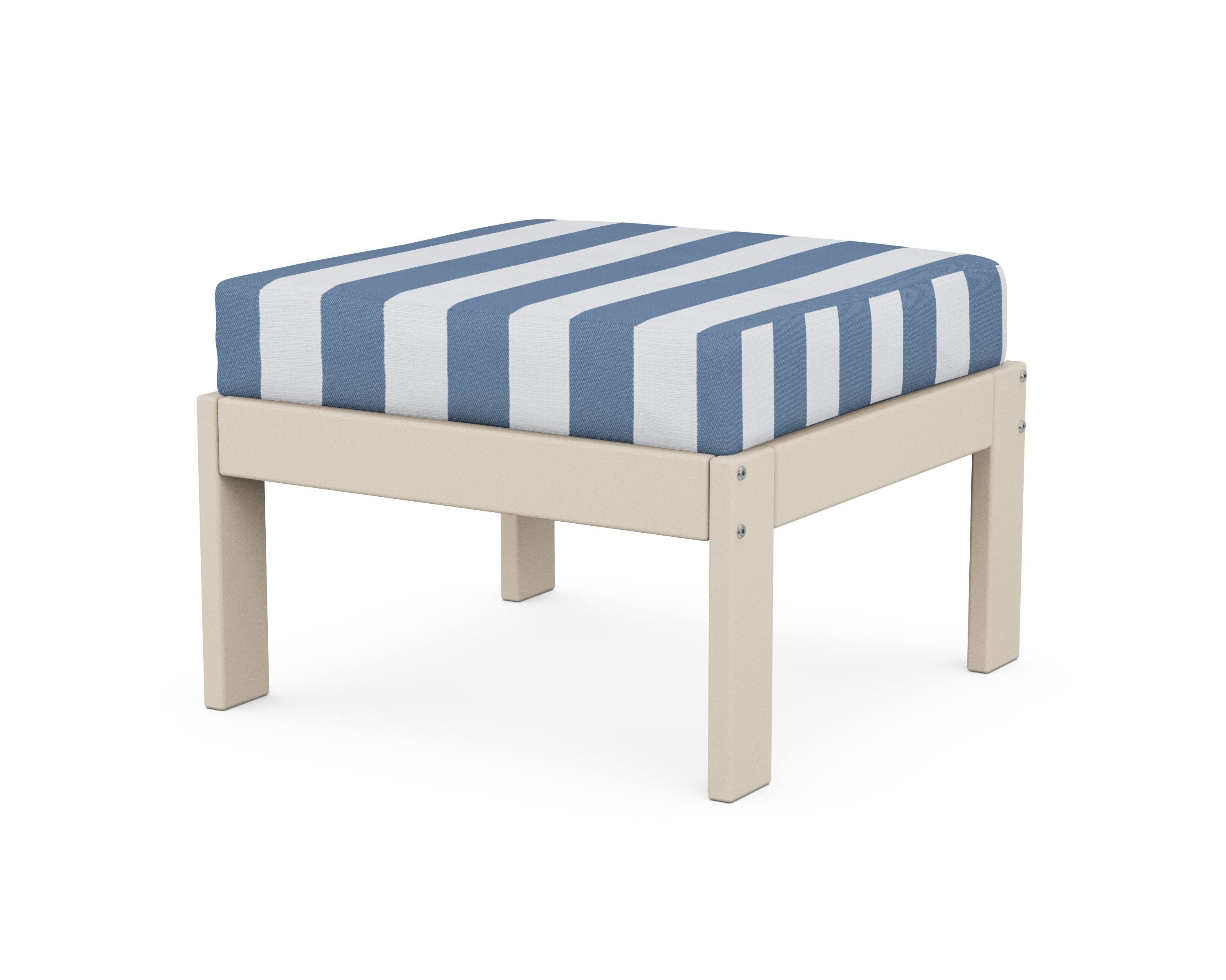 POLYWOOD® Vineyard Modular Ottoman in Sand / Cabana Stripe Sky Blue