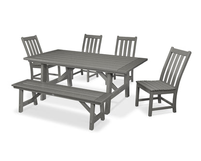 POLYWOOD® Vineyard 6-Piece Rustic Farmhouse Side Chair Dining Set with Bench in Slate Grey