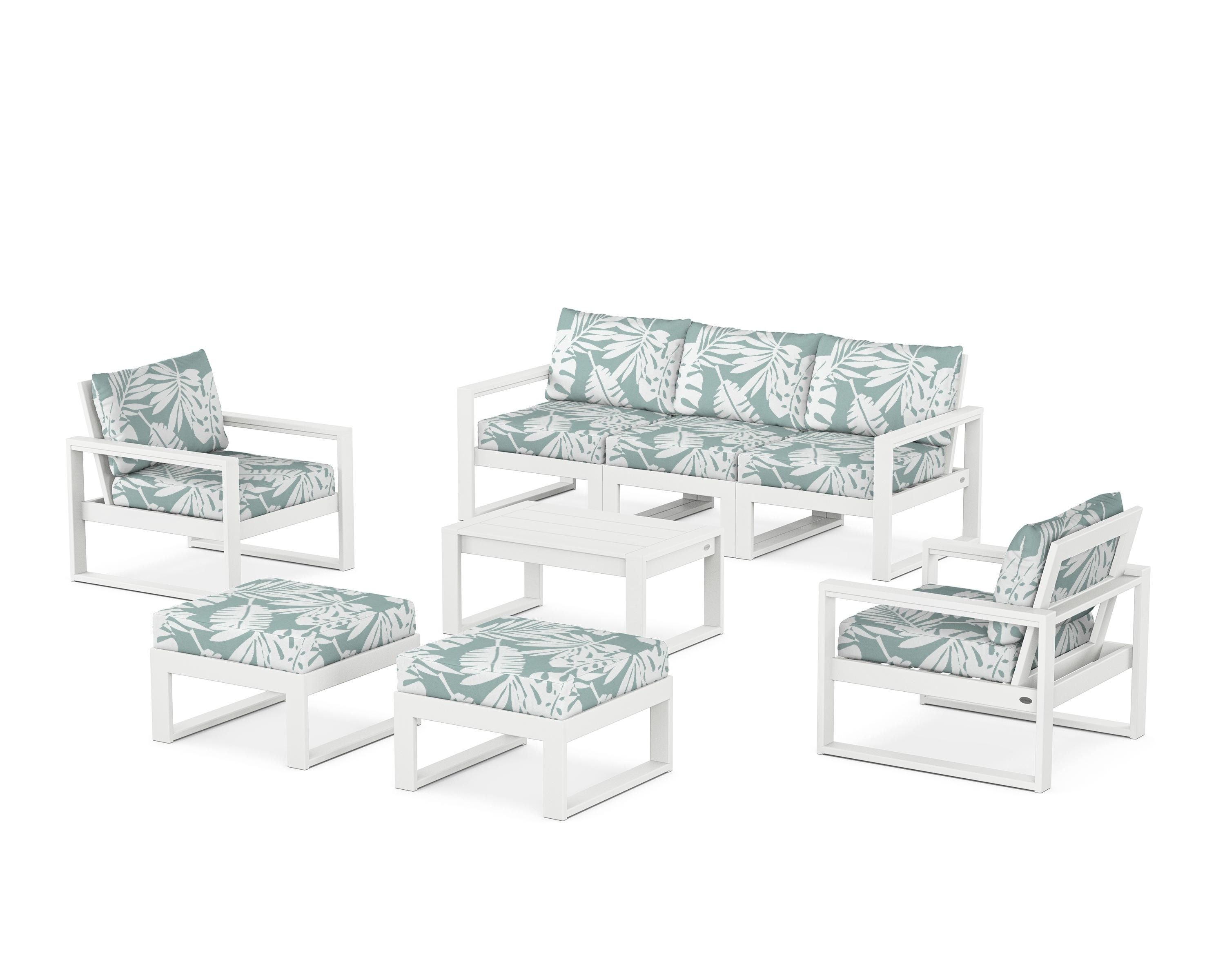 POLYWOOD® EDGE Sectional 8-Piece Lounge Sofa Set in White / Leaf Glacier Spa