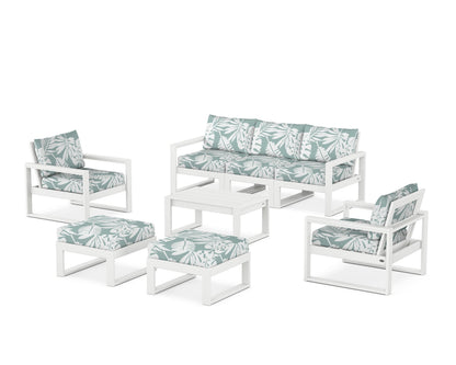 POLYWOOD® EDGE Sectional 8-Piece Lounge Sofa Set in White / Leaf Glacier Spa