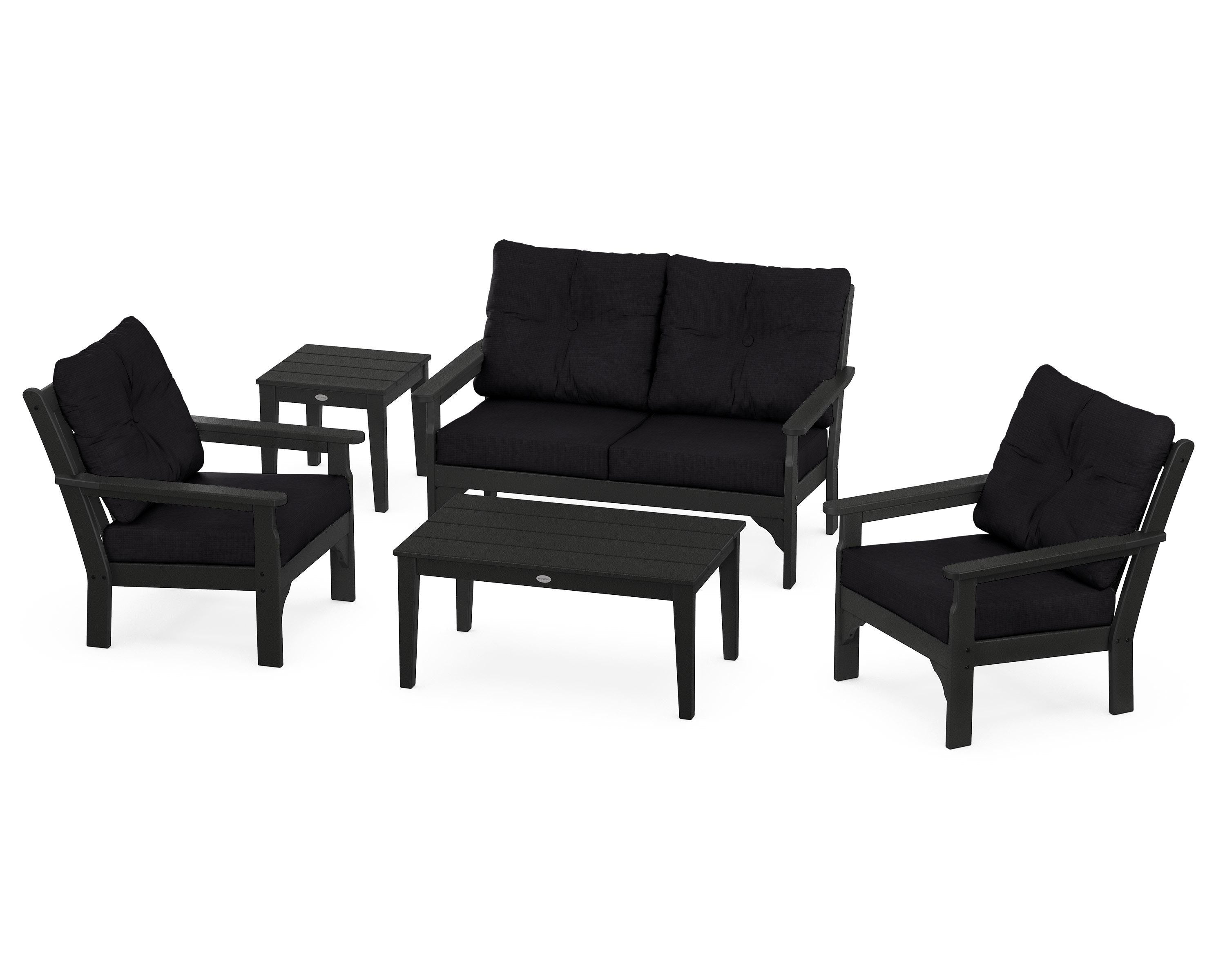 POLYWOOD® Vineyard 5-Piece Deep Seating Set in Black / Midnight Linen