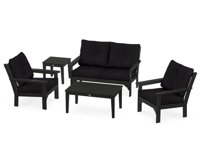 POLYWOOD® Vineyard 5-Piece Deep Seating Set in Black / Midnight Linen
