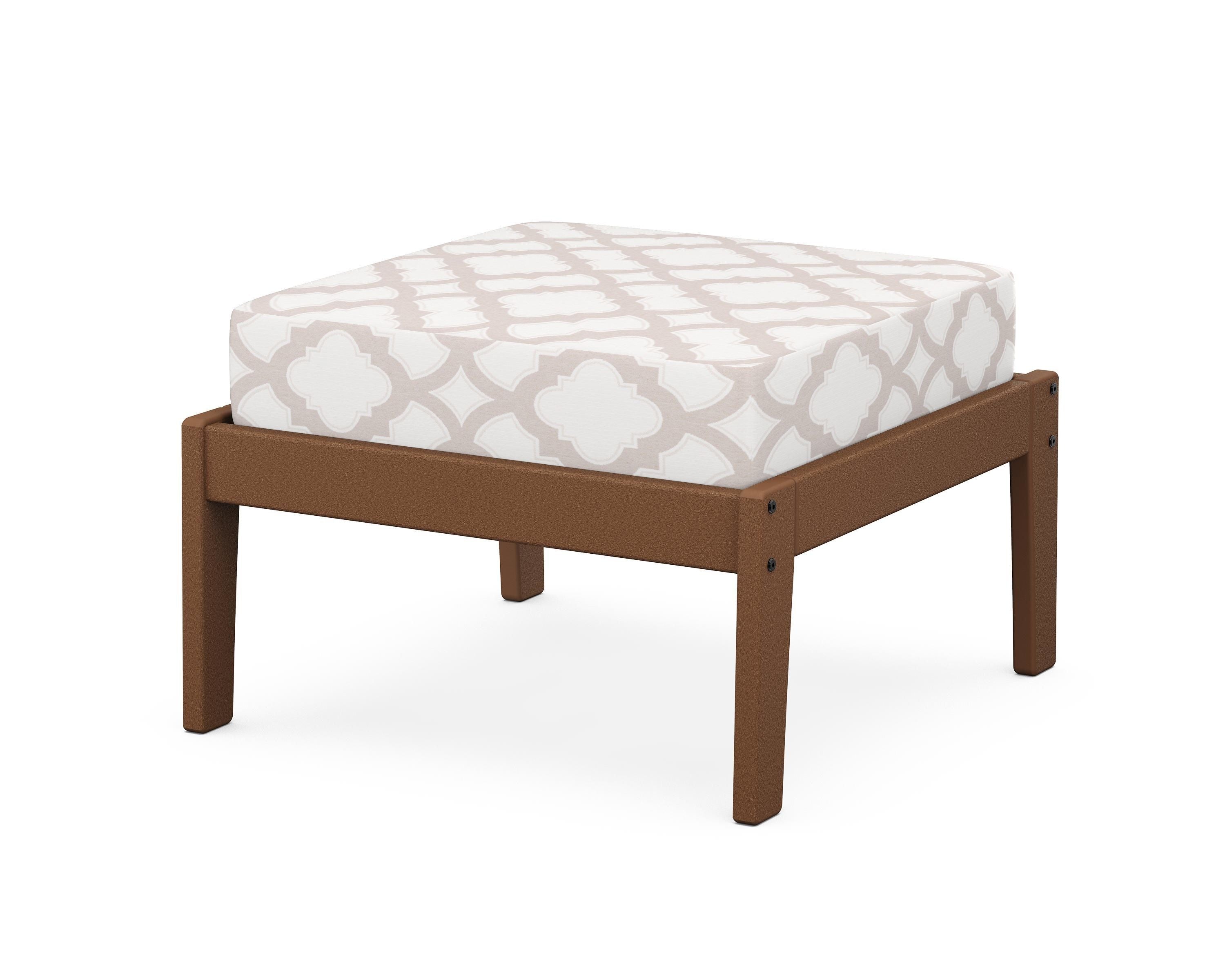 Unbranded Deep Seating Ottoman in Teak / Trellis Dune Burlap
