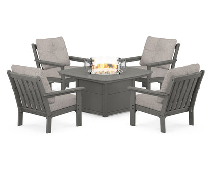 POLYWOOD® Vineyard 5-Piece Conversation Set with Fire Pit Table in Slate Grey / Weathered Tweed