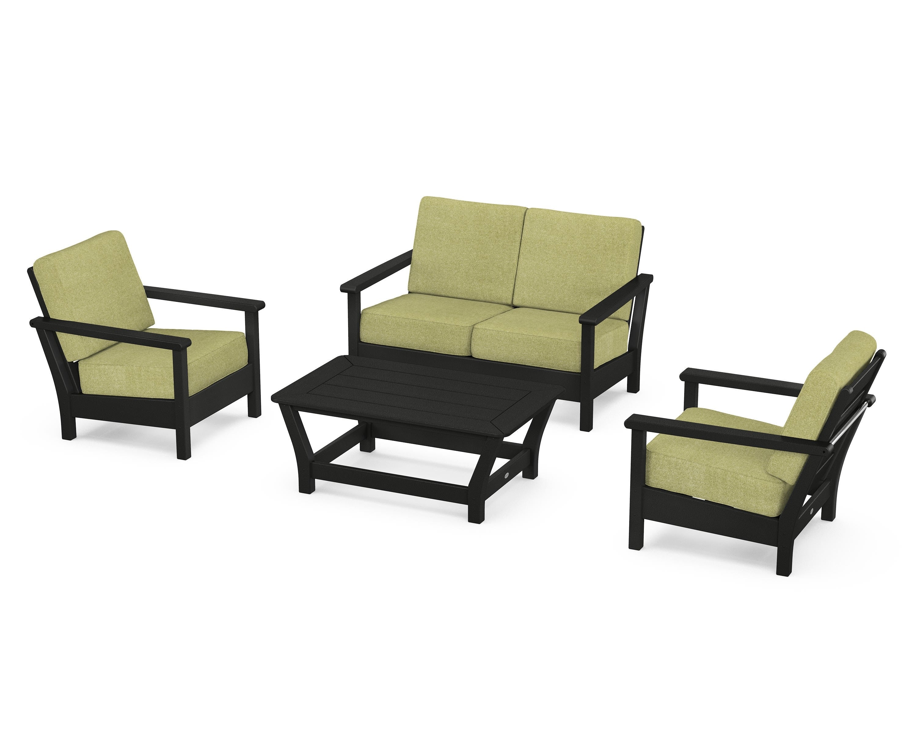 POLYWOOD® Harbour 4-Piece Deep Seating Set in Black / Chartreuse Boucle