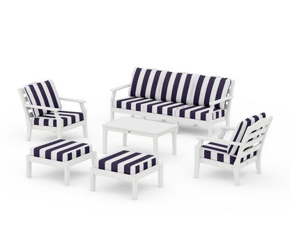 Draper James™ by  POLYWOOD® Savannah 6-Piece Lounge Sofa Set in White / Cabana Stripe Navy