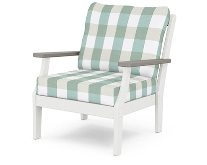 POLYWOOD® Braxton Deep Seating Chair in White / Driftwood / Buffalo Plaid Glacier Spa