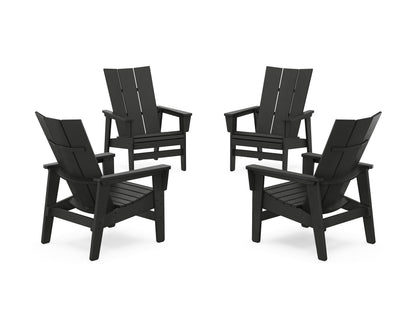 POLYWOOD® 4-Piece Modern Grand Upright Adirondack Chair Conversation Set in Black