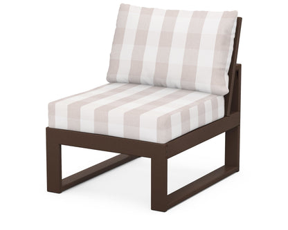 Unbranded Modular Armless Chair in Mahogany / Buffalo Plaid Dune Burlap