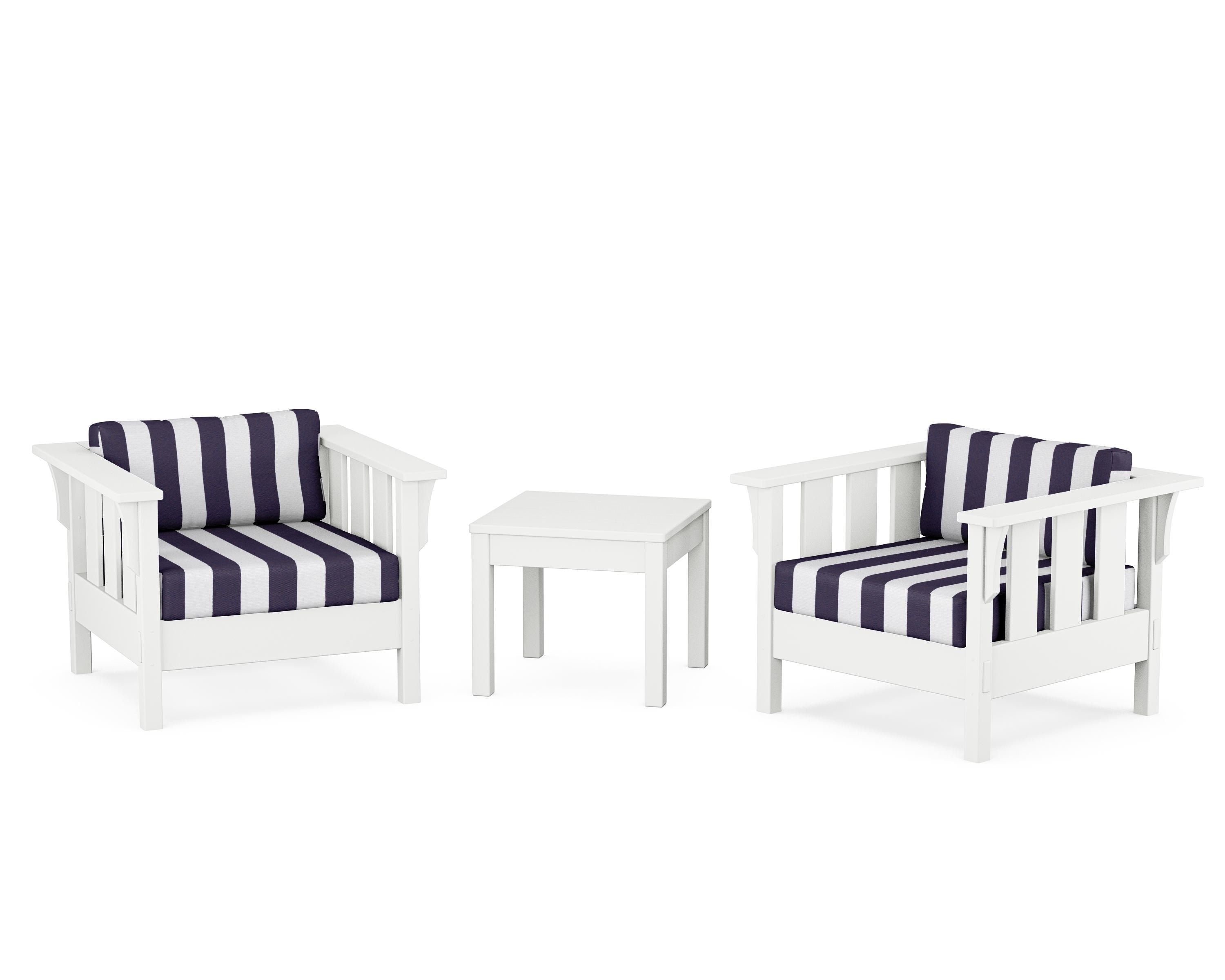 Martha Stewart by POLYWOOD® Acadia 3-Piece Deep Seating Set in White / Cabana Stripe Navy