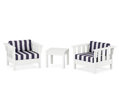 Martha Stewart by POLYWOOD® Acadia 3-Piece Deep Seating Set in White / Cabana Stripe Navy
